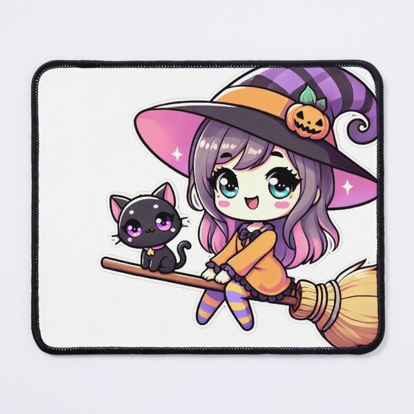 Item preview, Kawaii Witch on a Broom with Black Cat - Cute Halloween Cartoon Design designed and sold by DiverzeDesignz.