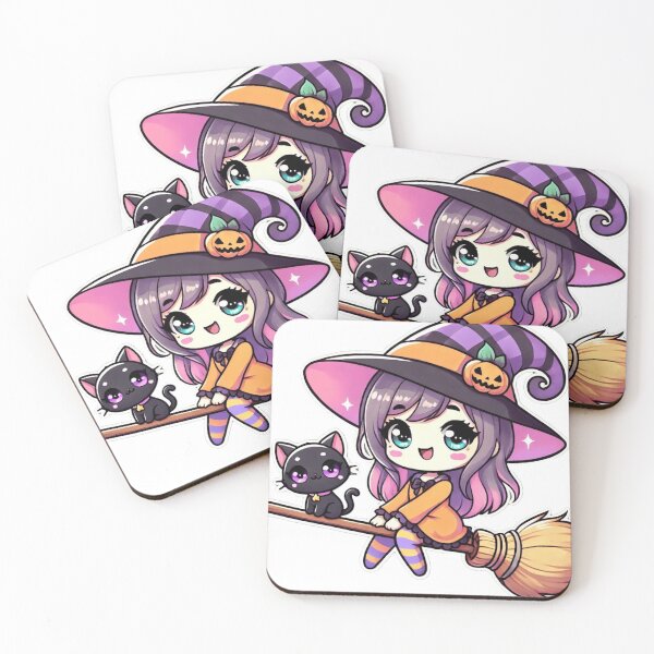Item preview, Kawaii Witch on a Broom with Black Cat - Cute Halloween Cartoon Design designed and sold by DiverzeDesignz.
