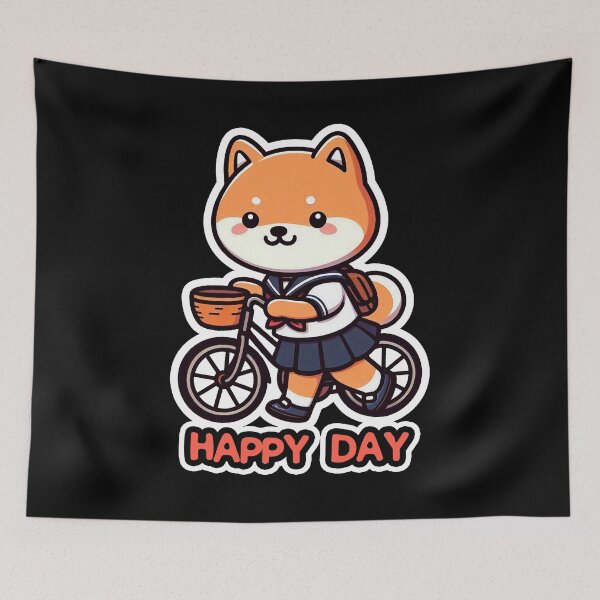 Item preview, Shiba Inu School Bicycle Happy Day designed and sold by plushism.