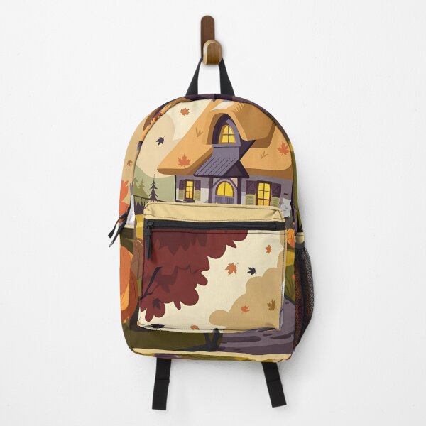 Item preview, Cozy Autumn Cottage – Warm Fall Scene with Pumpkins and Falling Leaves designed and sold by pnidesign.