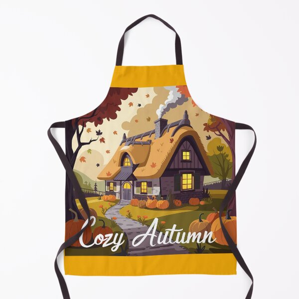 Item preview, Cozy Autumn Cottage – Warm Fall Scene with Pumpkins and Falling Leaves designed and sold by pnidesign.