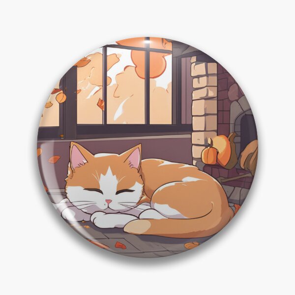 Item preview, Cozy Autumn Night – Cat by the Fireplace with Pumpkins designed and sold by Stefiivn.