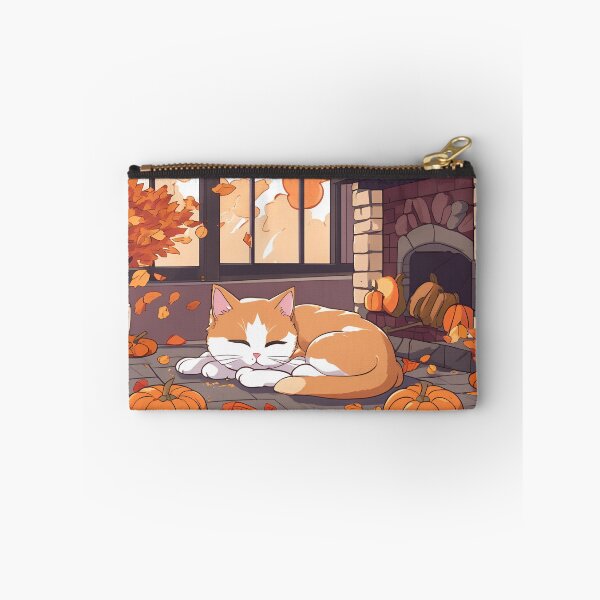 Item preview, Cozy Autumn Night – Cat by the Fireplace with Pumpkins designed and sold by Stefiivn.