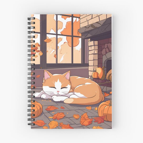 Item preview, Cozy Autumn Night – Cat by the Fireplace with Pumpkins designed and sold by Stefiivn.