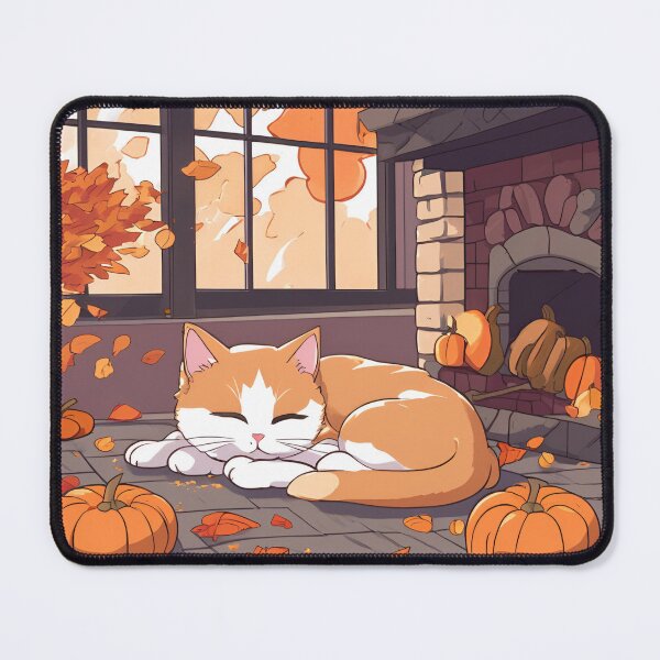 Item preview, Cozy Autumn Night – Cat by the Fireplace with Pumpkins designed and sold by Stefiivn.