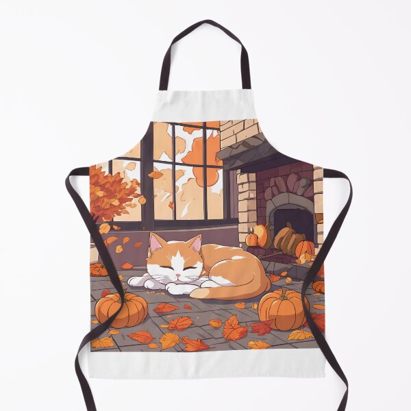 Item preview, Cozy Autumn Night – Cat by the Fireplace with Pumpkins designed and sold by Stefiivn.