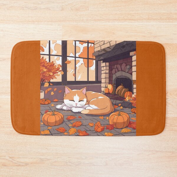 Item preview, Cozy Autumn Night – Cat by the Fireplace with Pumpkins designed and sold by Stefiivn.
