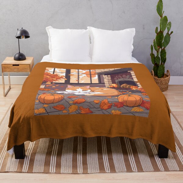 Item preview, Cozy Autumn Night – Cat by the Fireplace with Pumpkins designed and sold by Stefiivn.