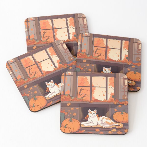 Item preview, Autumn Comfort – Cat by the Fire with Pumpkins designed and sold by Stefiivn.