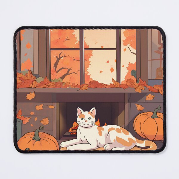 Item preview, Autumn Comfort – Cat by the Fire with Pumpkins designed and sold by Stefiivn.