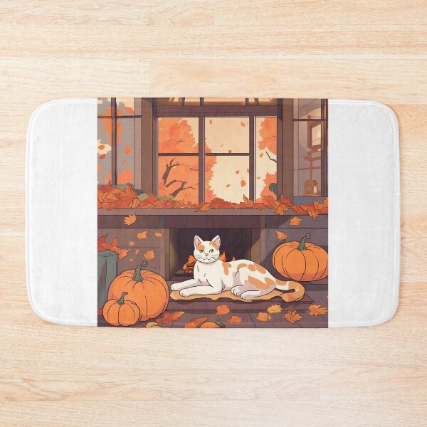 Item preview, Autumn Comfort – Cat by the Fire with Pumpkins designed and sold by Stefiivn.