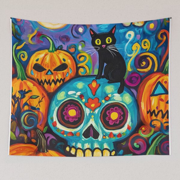 Item preview, Vivid Skulls and Pumpkins: Bold Halloween Art with Black Cat designed and sold by Soul-Sparks.