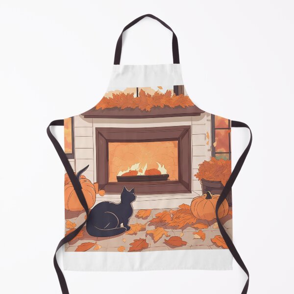 Item preview, Autumn Glow – Cat Relaxing by the Fire and Pumpkins designed and sold by Stefiivn.