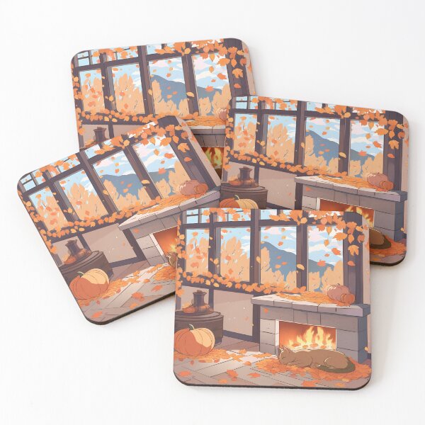 Item preview, Snug Autumn Nights – Cat by the Fire and Pumpkins designed and sold by Stefiivn.