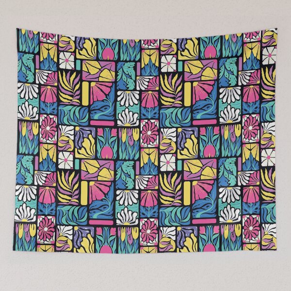 Item preview, Abstract colorful flowers, leaves, branches pattern designed and sold by DarianaArt.