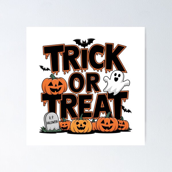 Aperçu de l'œuvre Motif effrayant pour Halloween : des bonbons ou un sort créée et vendue par FrescoDesign.