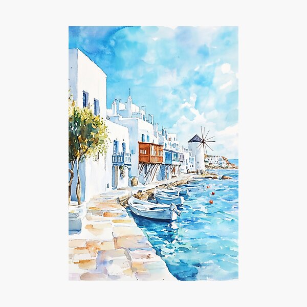 Item preview, Mykonos Greece Travel Print | Travel Poster of the Mediterranean Greek Town of Mykonos designed and sold by NIKOLAY GACHEV.