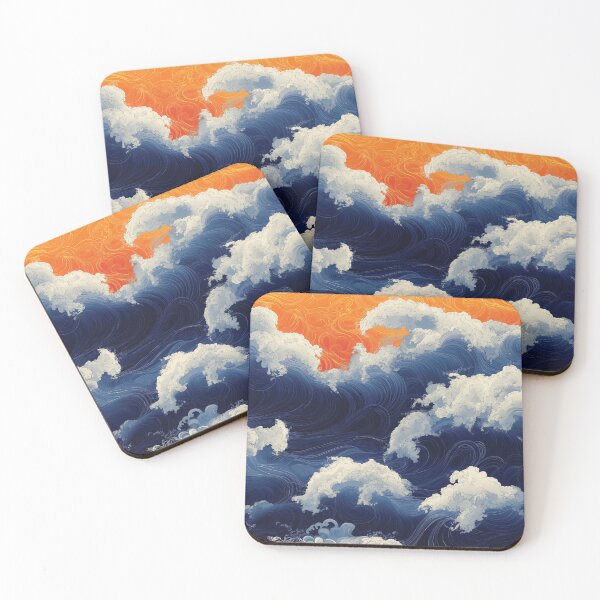 Item preview, A design depicts a dramatic scene of waves crashing against a fiery sunset. designed and sold by HEMRO.