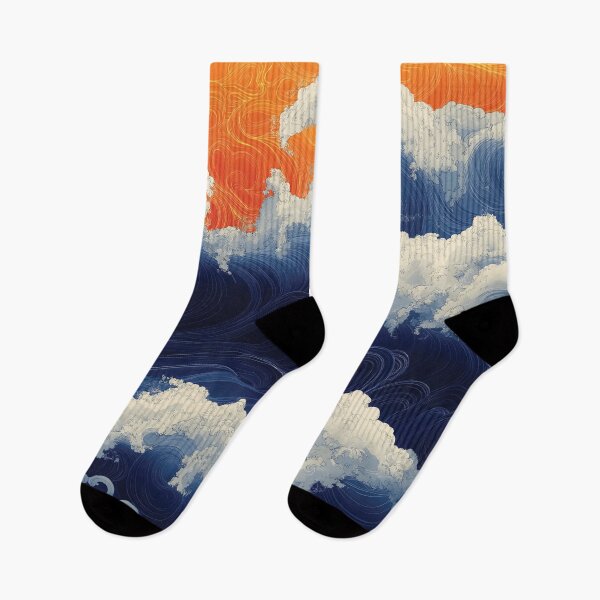 Item preview, A design depicts a dramatic scene of waves crashing against a fiery sunset. designed and sold by HEMRO.