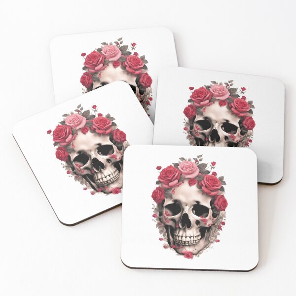 Aperçu de l'œuvre Crâne en fleurs, roses rouges et roses créée et vendue par KolorellaS.