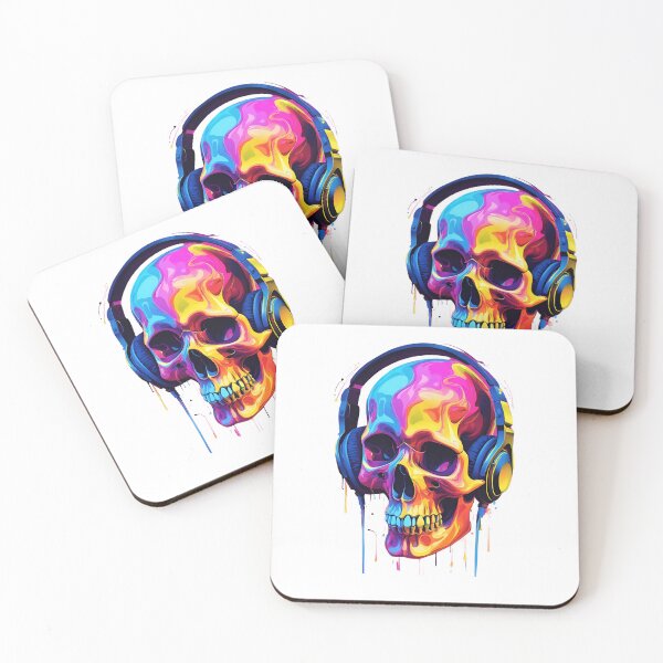 Item preview, Colorful Hipster Skull in Headphones designed and sold by KolorellaS.