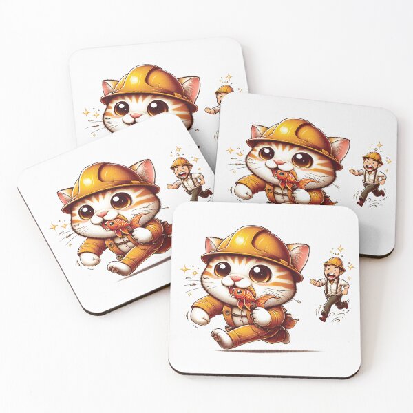 Item preview, Cat with hard hat stealing goldfish designed and sold by HappyHavenStu.