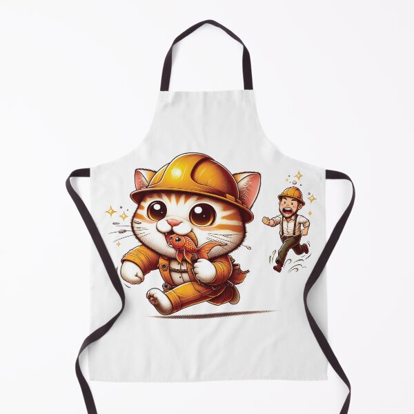 Item preview, Cat with hard hat stealing goldfish designed and sold by HappyHavenStu.