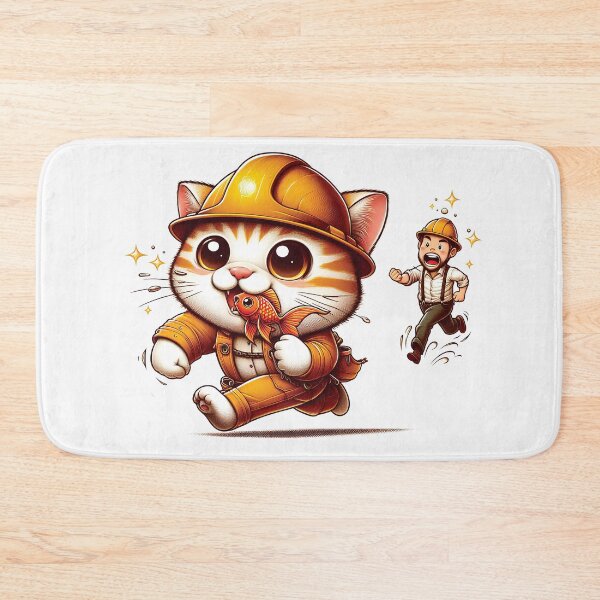 Item preview, Cat with hard hat stealing goldfish designed and sold by HappyHavenStu.