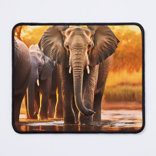 Item preview, Group of elephants moving through lake at sunrise - Wildlife photo designed and sold by TheArtistOf2022.