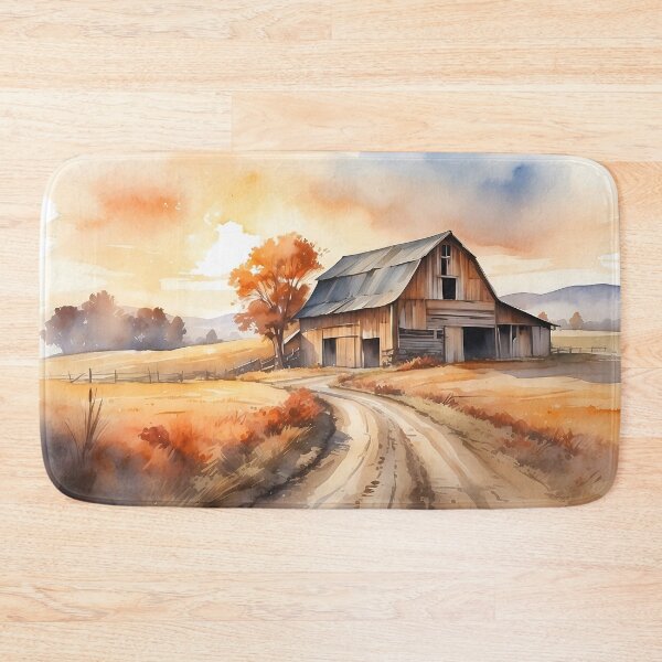 Item preview, Old Barn Watercolor Painting | Artwork of Old Weathered Barn Set In Beautiful Autumn Countryside Landscape designed and sold by NIKOLAY GACHEV.