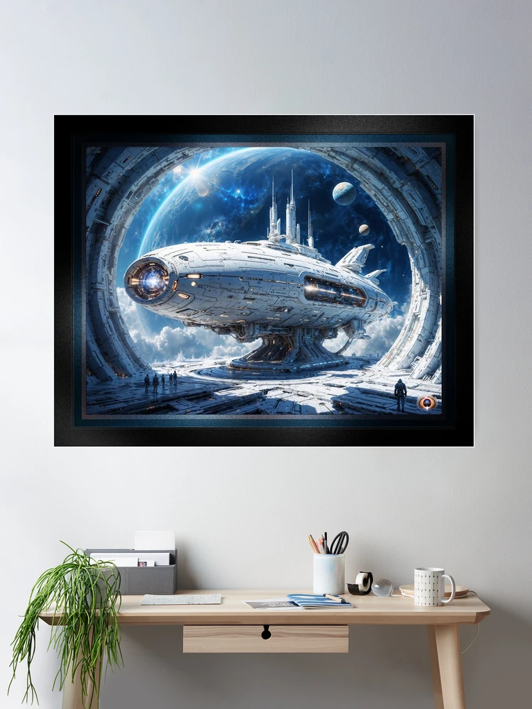 Tallous Space Cruiser Docked In The Prevlous Spaceport AI Concept Art by Xzendor7 - A Breathtaking Cosmic Spectacle 2 Tallous Space Cruiser Docked In The Prevlous Spaceport Breathtaking AI Concept Art by Xzendor7 Wall Decor Poster Art Print