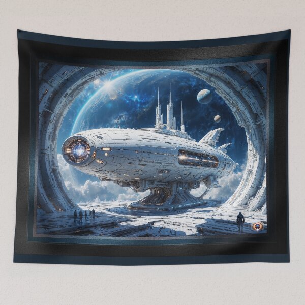 Item preview, Tallous Space Cruiser Docked In The Prevlous Spaceport Breathtaking AI Concept Art by Xzendor7 designed and sold by Xzendor7 Digital Art Creations.