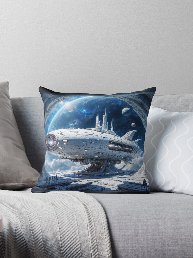 Tallous Space Cruiser Docked In The Prevlous Spaceport AI Concept Art by Xzendor7 - A Breathtaking Cosmic Spectacle 4 Tallous Space Cruiser Docked In The Prevlous Spaceport Breathtaking AI Concept Art by Xzendor7 Decorative Art Print Throw Pillow