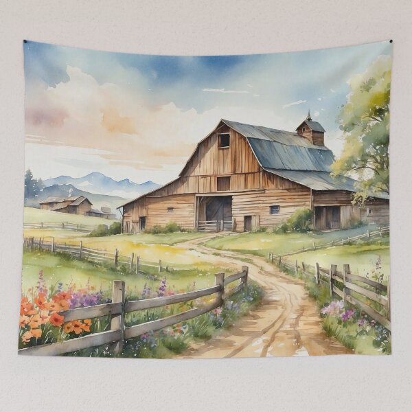 Item preview, Old Barn Watercolor Painting | Painting of an Old Weathered Barn Set In Beautiful Spring Countryside Landscape designed and sold by NIKOLAY GACHEV.