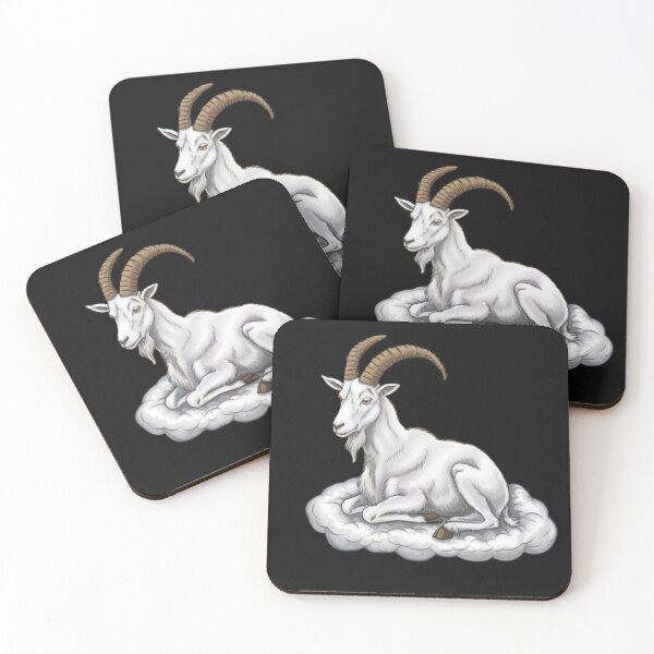 Item preview, A white goat with long, curved horns, seated on a cloud designed and sold by 123ks.