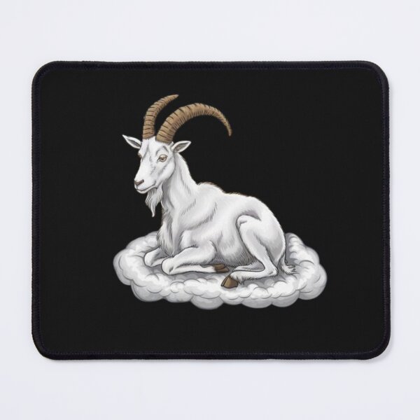 Item preview, A white goat with long, curved horns, seated on a cloud designed and sold by 123ks.