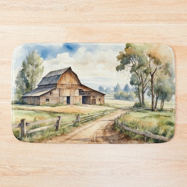 Item preview, Old Barn Watercolor Painting | Painting of an Old Weathered Barn Set In Beautiful Summer Countryside Landscape designed and sold by NIKOLAY GACHEV.
