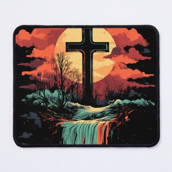 Item preview, Cross Stands Against a Fiery Sunset designed and sold by harmonicllc.