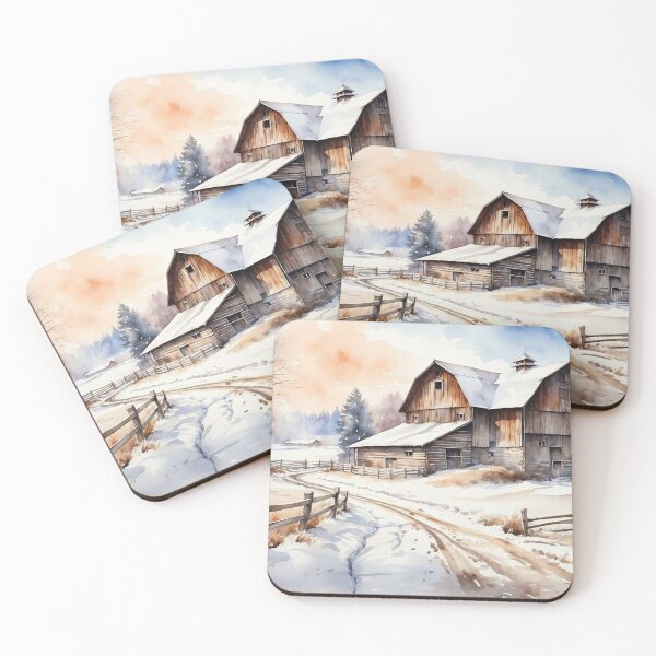 Artikelvorschau, Aquarellmalerei einer alten Scheune | Malerei einer alten verwitterten Scheune in einer wunderschönen Winterlandschaft entworfen und verkauft von NIKOLAY GACHEV.
