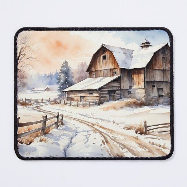Item preview, Old Barn Watercolor Painting | Painting of an Old Weathered Barn Set In Beautiful Winter Countryside Landscape designed and sold by NIKOLAY GACHEV.