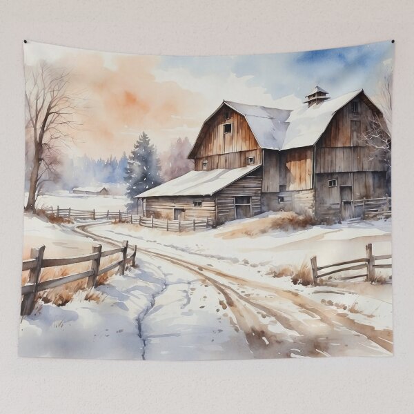 Item preview, Old Barn Watercolor Painting | Painting of an Old Weathered Barn Set In Beautiful Winter Countryside Landscape designed and sold by NIKOLAY GACHEV.