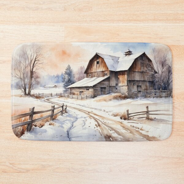 Item preview, Old Barn Watercolor Painting | Painting of an Old Weathered Barn Set In Beautiful Winter Countryside Landscape designed and sold by NIKOLAY GACHEV.