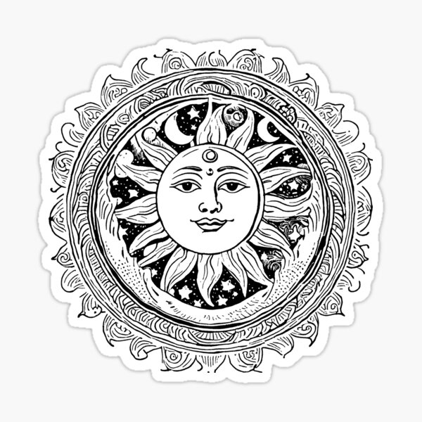 Artikelvorschau, Strichzeichnung des Sonnenrads entworfen und verkauft von GeoSketchWear.