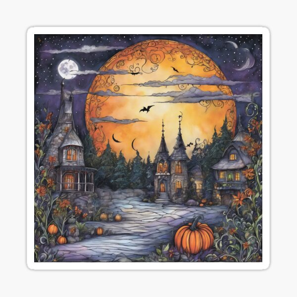 Artikel-Vorschau von Vollmond und Halloween-Stadt., designt und verkauft von MagelliShop.