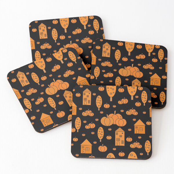 Item preview, Autumn idyllic composition - seamless pattern, houses, trees, ripe pumpkins in various shades.20 designed and sold by My-fake-places.