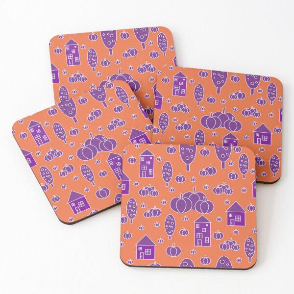Item preview, Autumn idyllic composition - seamless pattern, houses, trees, ripe pumpkins in various shades.21 designed and sold by My-fake-places.