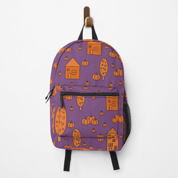 Item preview, Autumn idyllic composition - seamless pattern, houses, trees, ripe pumpkins in various shades.23 designed and sold by My-fake-places.