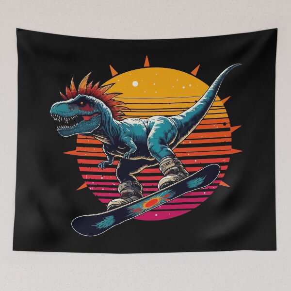 Item preview, Funny Retro Tyrannosaurus Dinosaur Snowboarder designed and sold by TomFrontierArt.