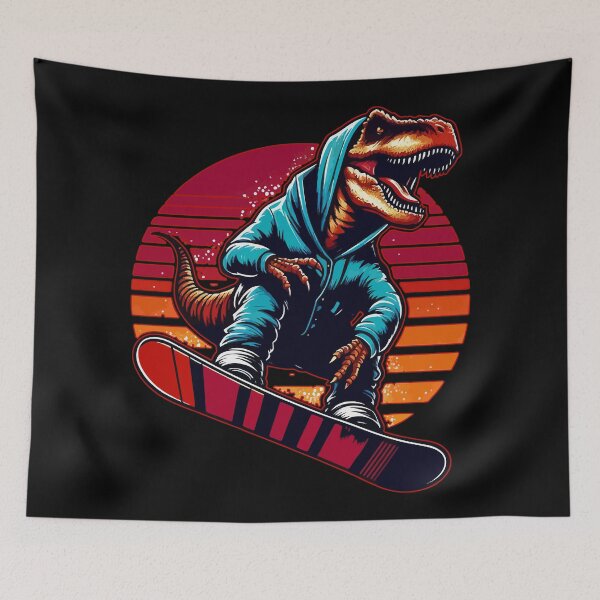 Item preview, Cool Retro Tyrannosaurus Dinosaur Snowboarder designed and sold by TomFrontierArt.