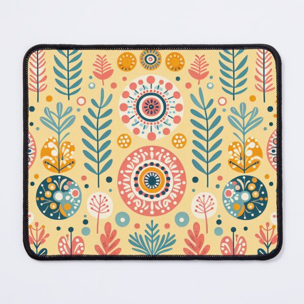 Item preview, Scandinavian folk art Leaf pattern turquoise, orange and yellow by heidiannemorris designed and sold by FOLK ART FUSION.